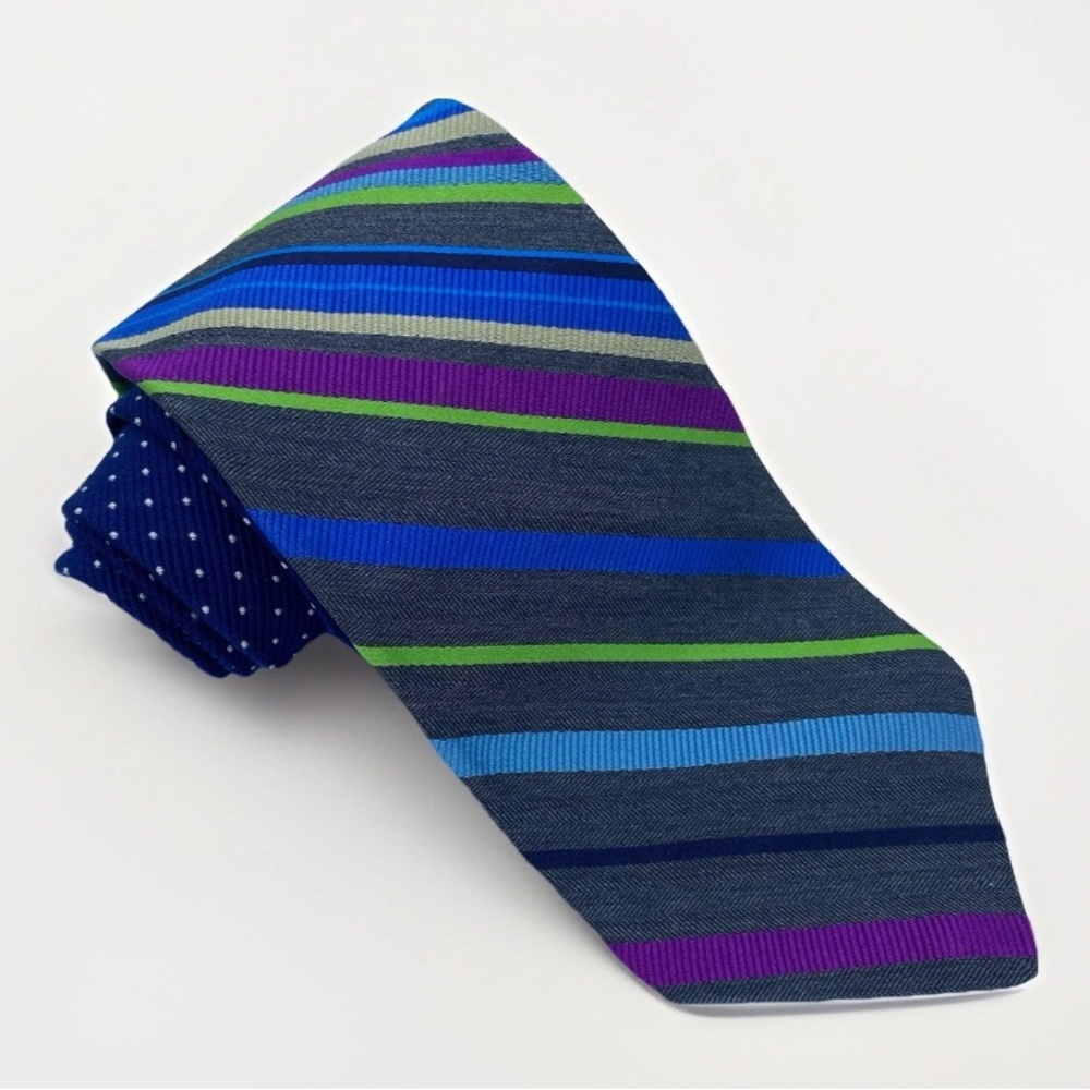Vintage Tommy Hilfiger 100% Silk Bold Multicolour Striped‎ Tie Preppy Unique
